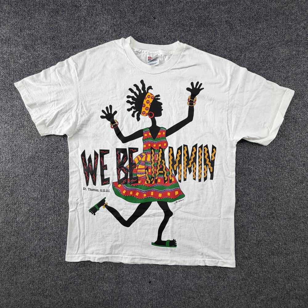 Vintage We Be Jammin St Thomas Shirt Mens Large White Hanes Caribbean Reggae Tee